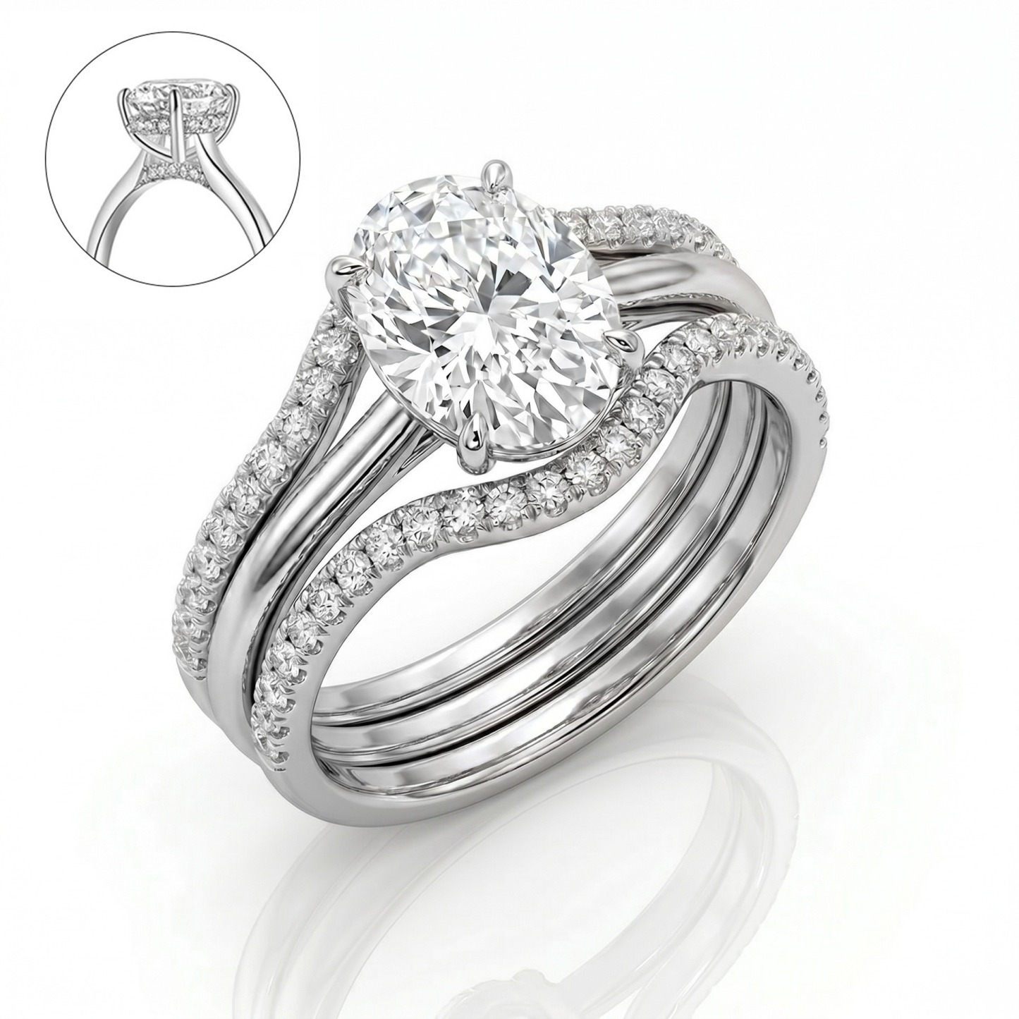 18K Gold White Gold Plated Pavé Oval Solitaire Ring
