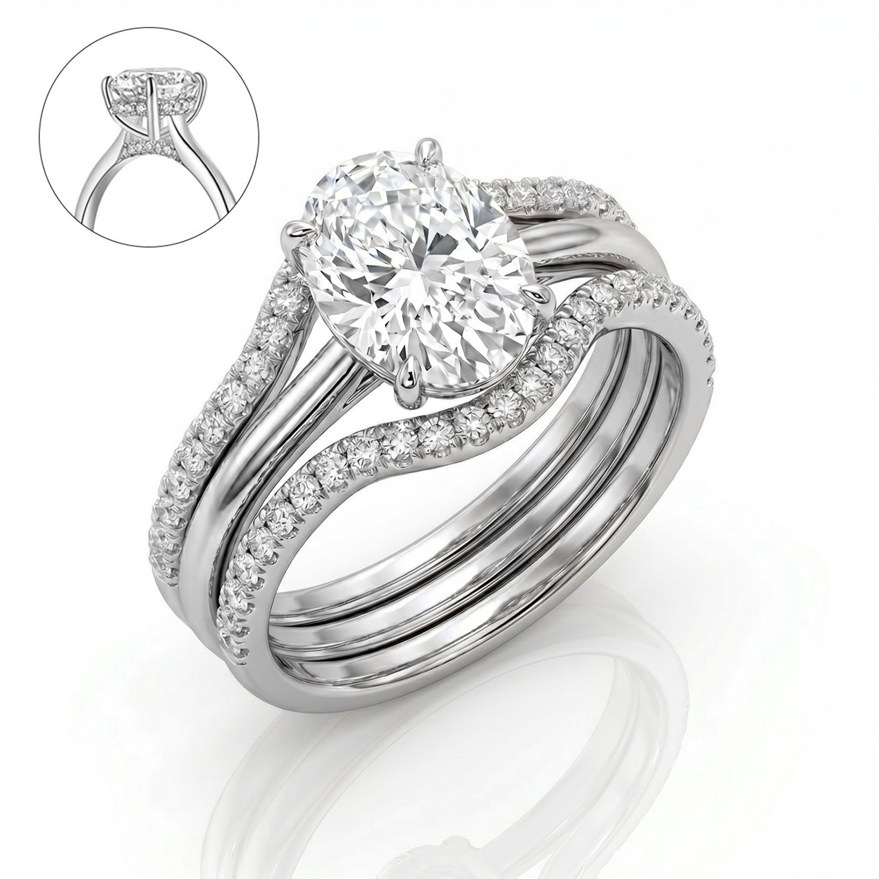 18K Gold White Gold Plated Pavé Oval Solitaire Ring