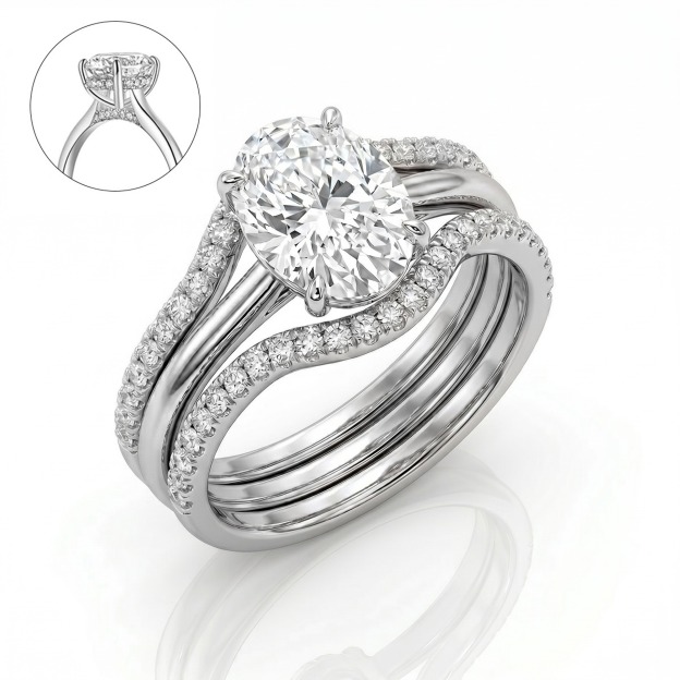 18K Gold White Gold Plated Pavé Oval Solitaire Ring