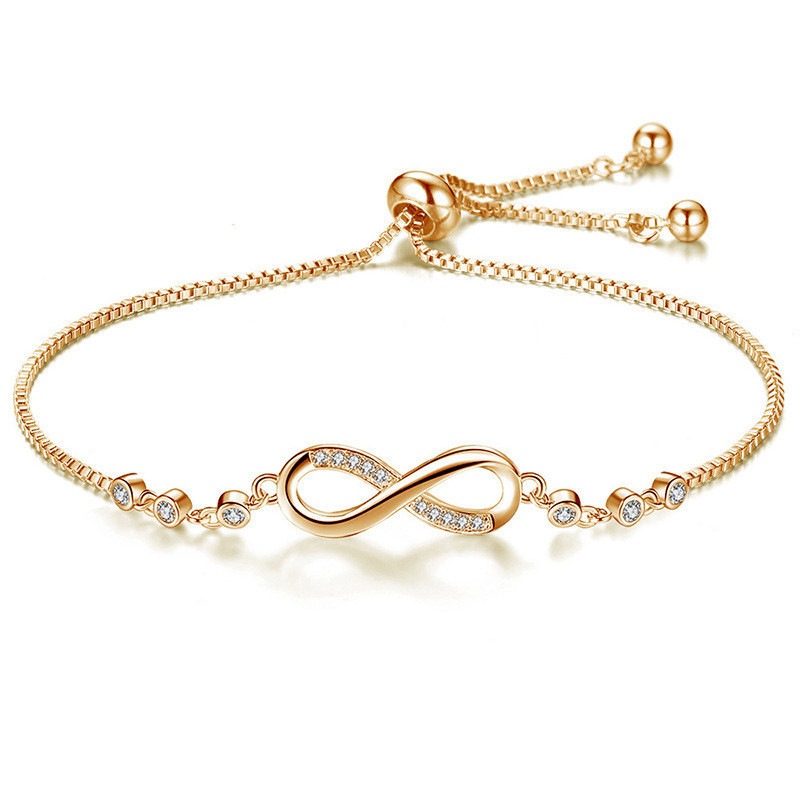 Multi-Color Infinity Symbol Diamond-Encrusted Bracelet - Gold/Silver/Rose Gold Women's Light Luxury Eternal Love Accessory
