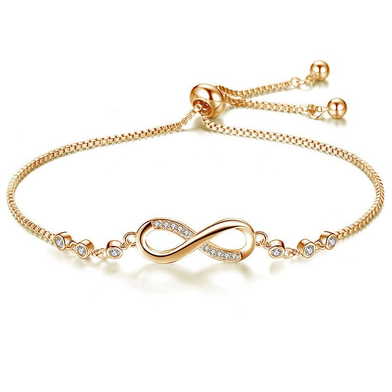 Multi-Color Infinity Symbol Diamond-Encrusted Bracelet - Gold/Silver/Rose Gold Women's Light Luxury Eternal Love Accessory