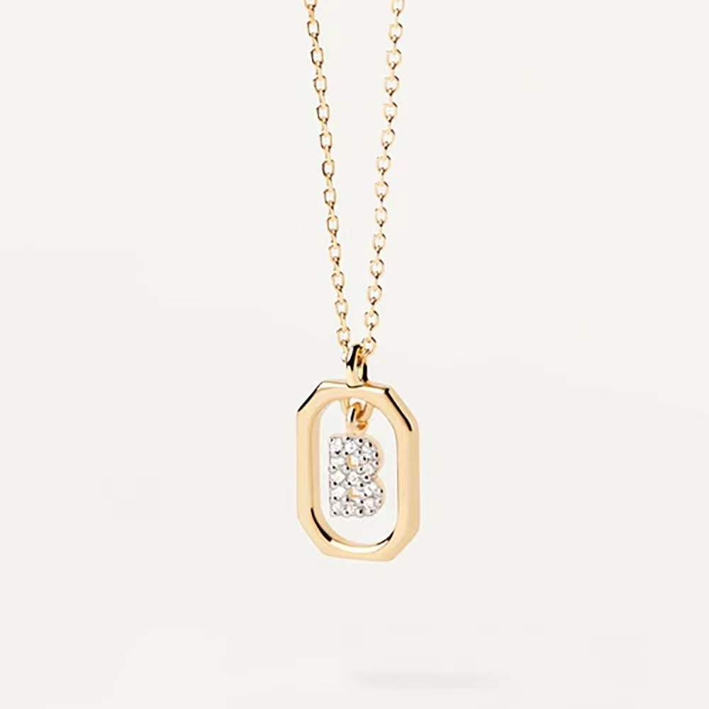 Personalized Touch 18K Gold Diamond 26 Letters Rotating Tag Necklace