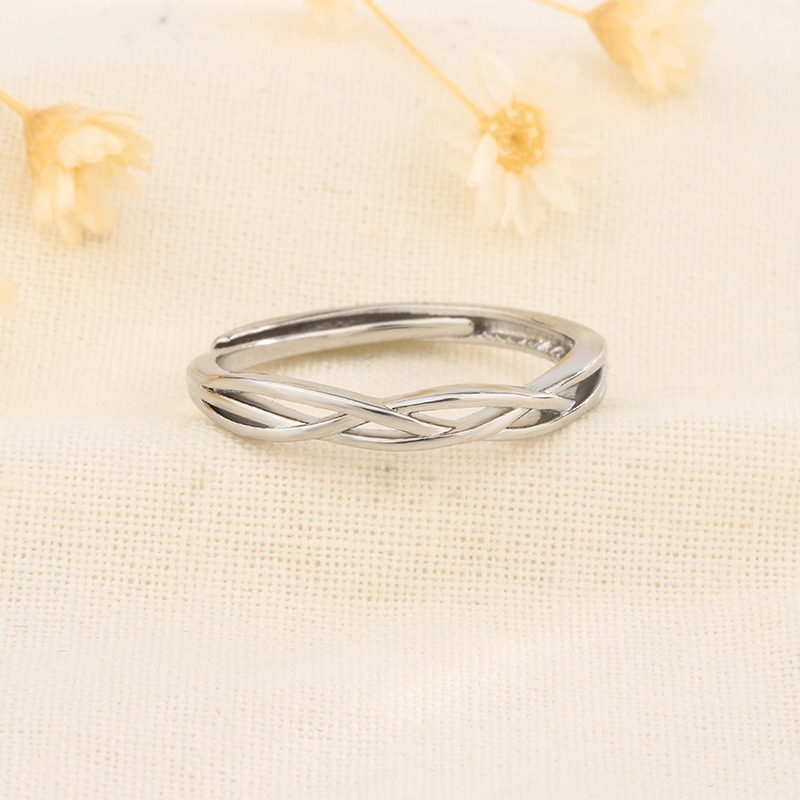 Interwoven Bond S925 Sterling Silver Couple Ring Set