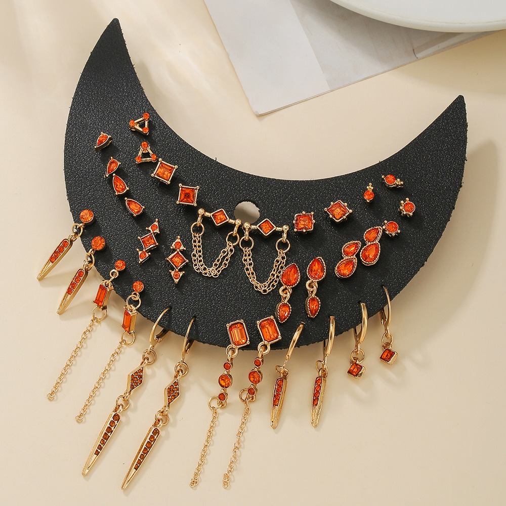 Crescent Color Geometric Tassel Multi-Piece Earring Set