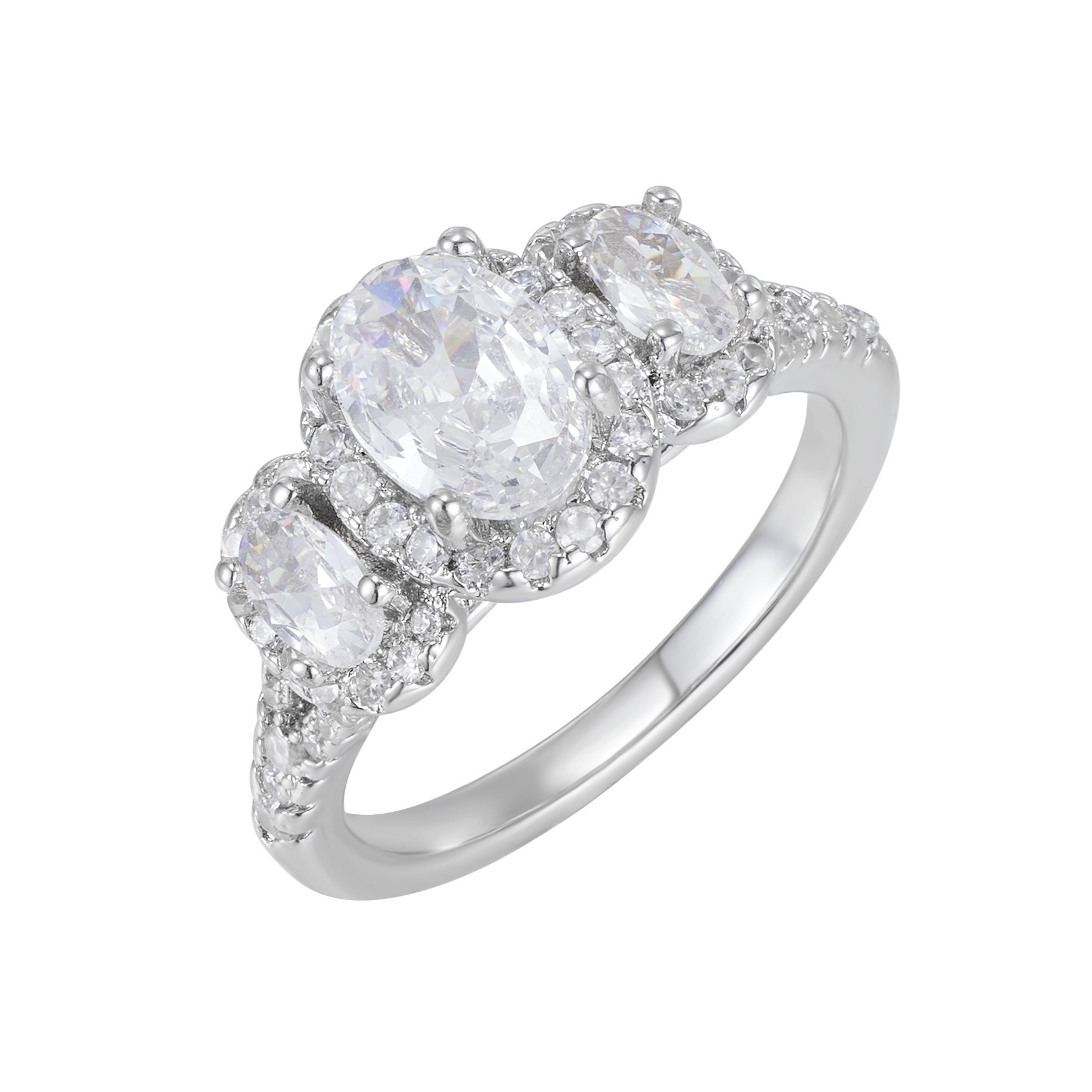 Triple Star Eternal S925 Sterling Silver Three-Stone Halo Ring