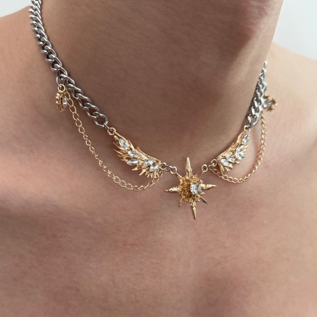 Stellar Wings S925 Sterling Silver Two-Tone Layered Necklace A Bold Statement at Your Neck