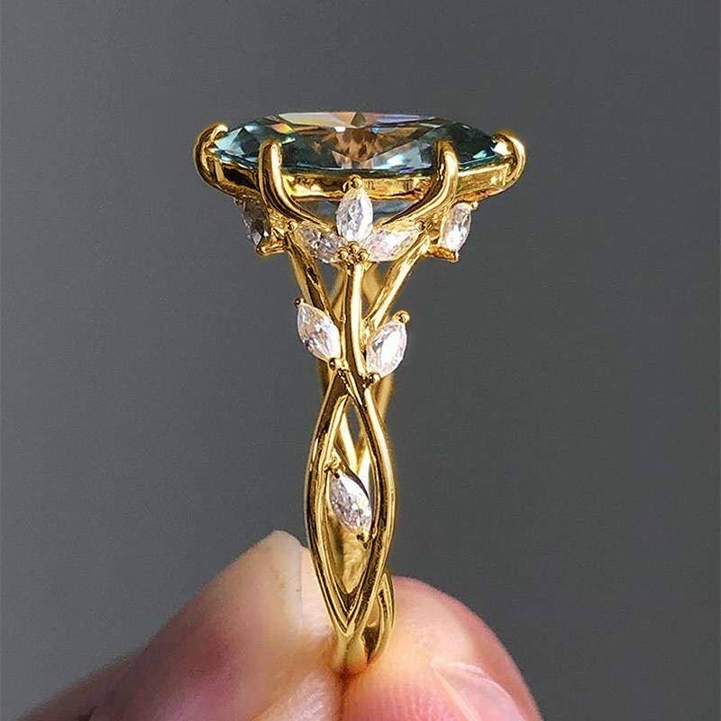 Blossoming Vine 18K Gold Oval Gemstone Vine & Flower Ring