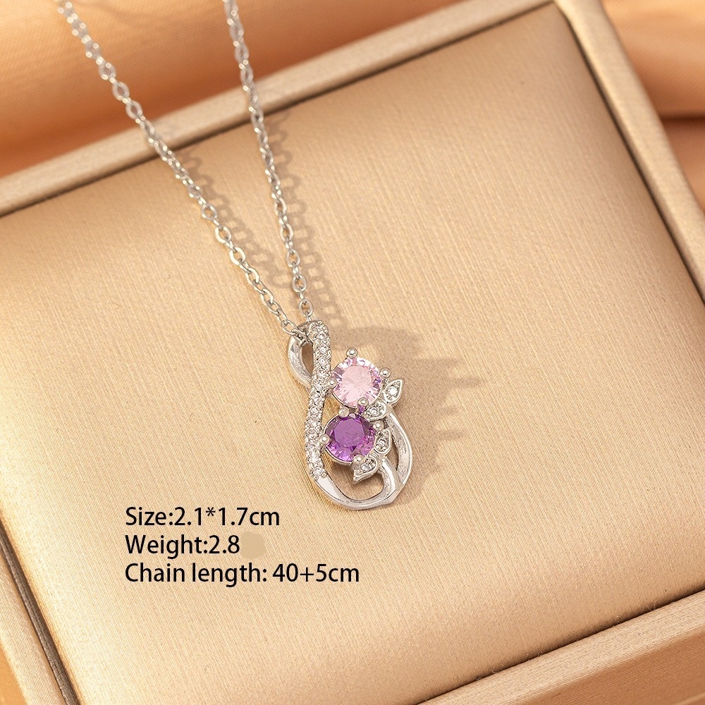 Twin Blossom Gourd Two-Tone Pink Purple Gem Necklace