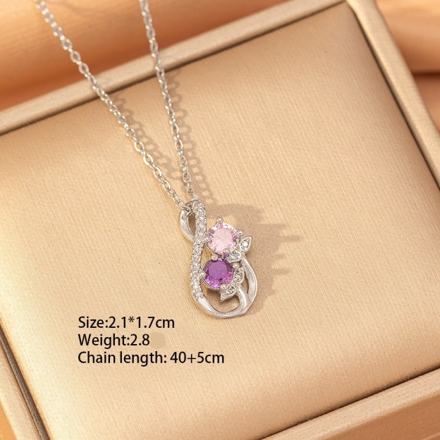 Twin Blossom Gourd Two-Tone Pink Purple Gem Necklace