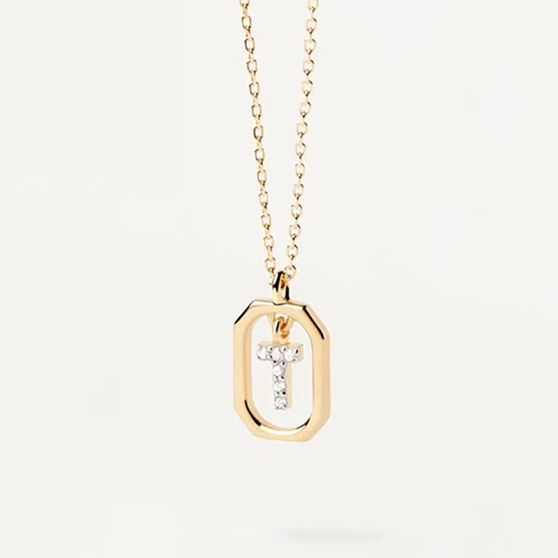 Personalized Touch 18K Gold Diamond 26 Letters Rotating Tag Necklace