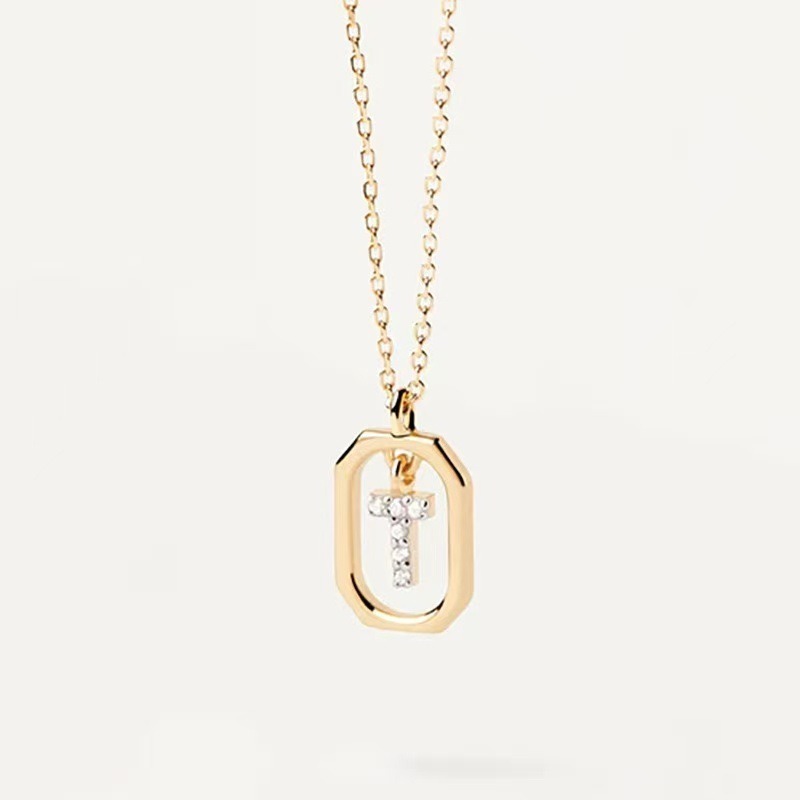 Personalized Touch 18K Gold Diamond 26 Letters Rotating Tag Necklace
