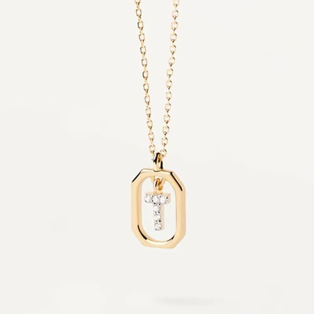 Personalized Touch 18K Gold Diamond 26 Letters Rotating Tag Necklace