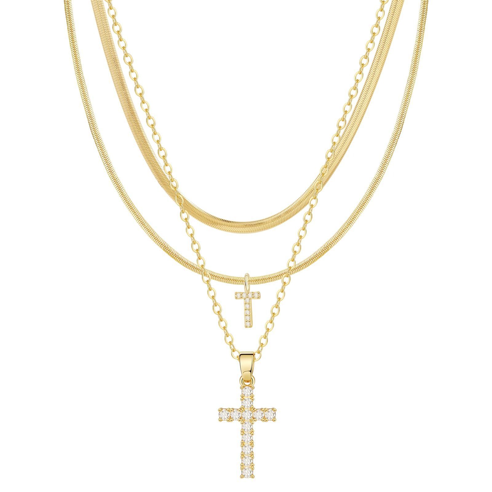  26 Letters Optional Multi-Layer Cross Necklace - Gold Diamond-Encrusted Layered Choker