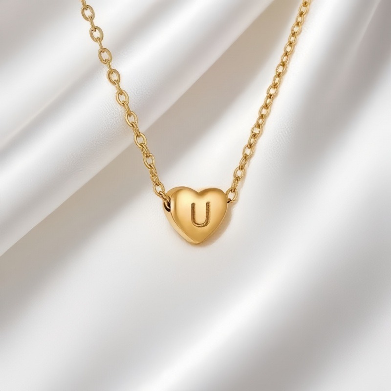  26 Letters Optional Heart Necklace - Women's Light Luxury Romantic Heart-Shaped Letter Accessory