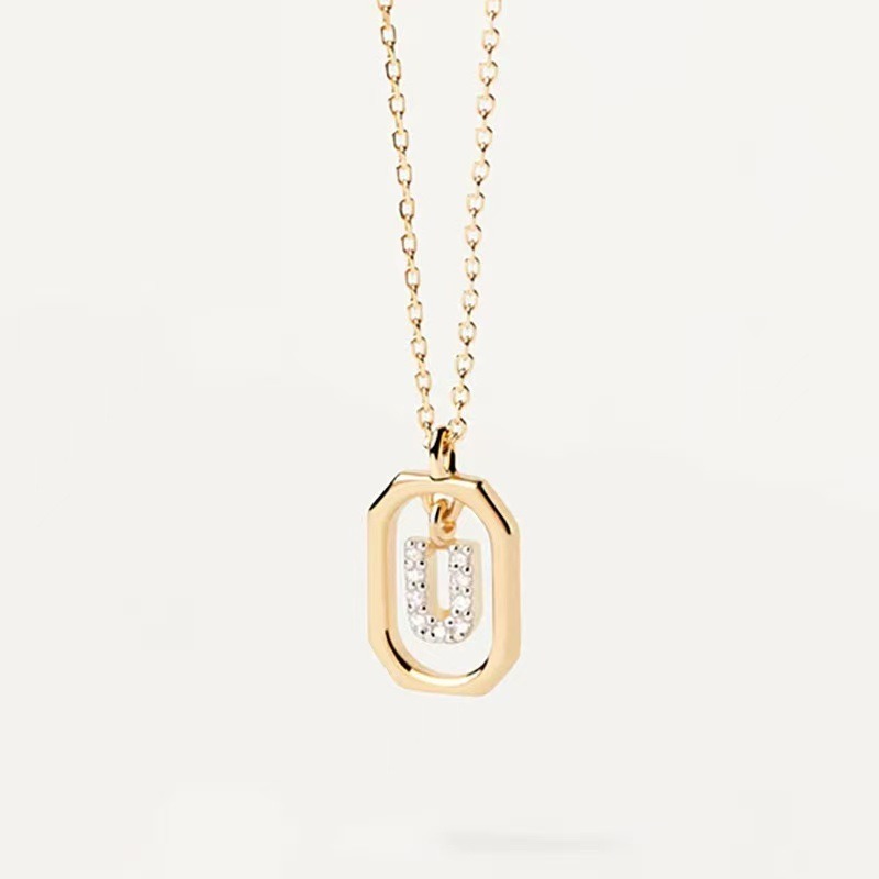 Personalized Touch 18K Gold Diamond 26 Letters Rotating Tag Necklace