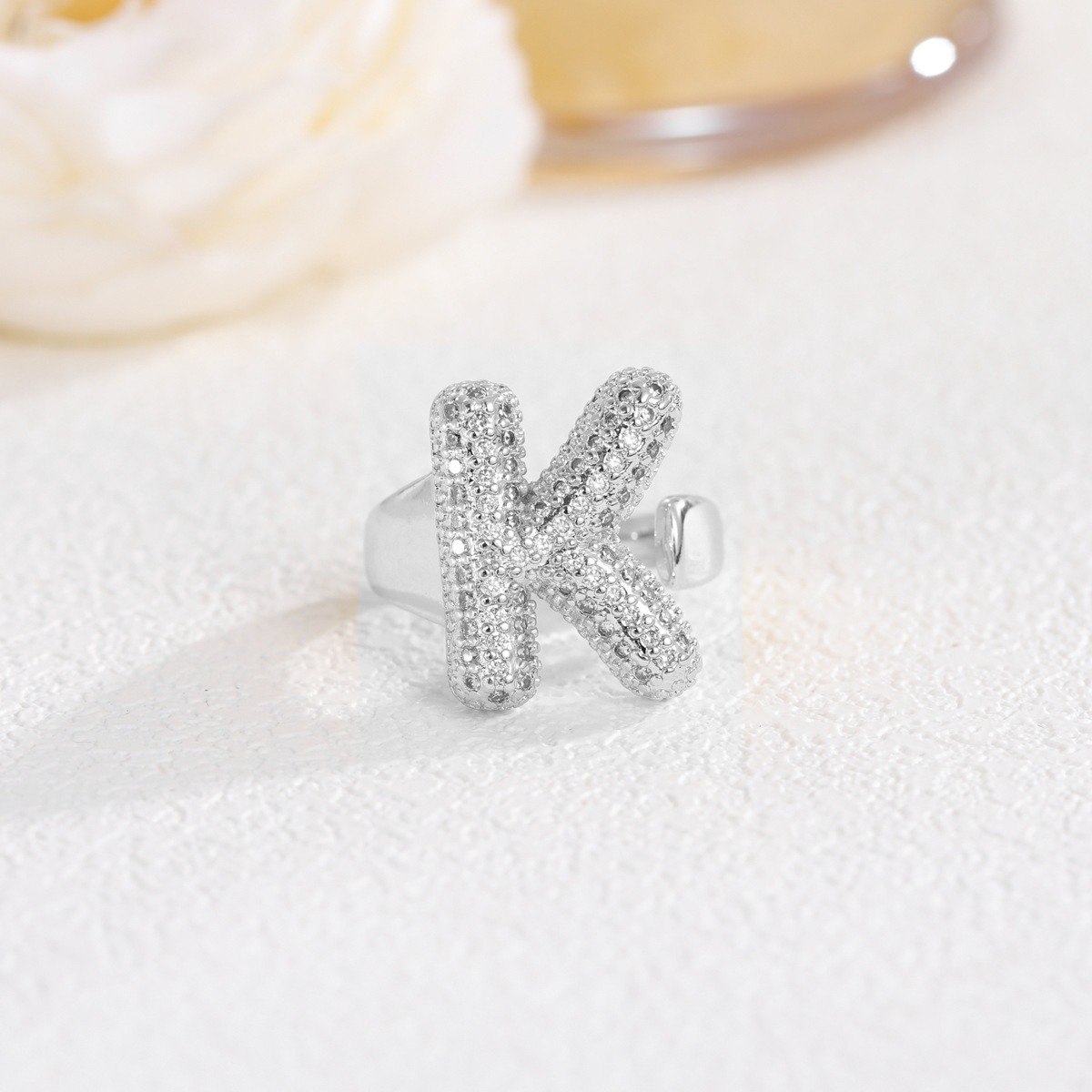 Letter Starburst 18K Gold Diamond 26-Letter Open Ring（Free shipping on orders of two or more items）
