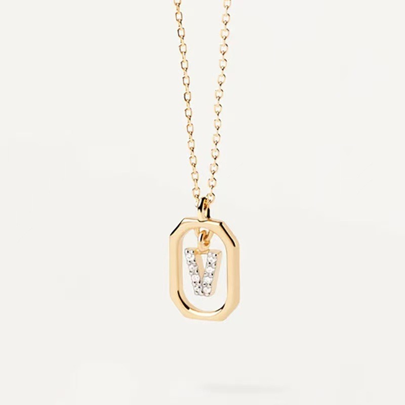 Personalized Touch 18K Gold Diamond 26 Letters Rotating Tag Necklace