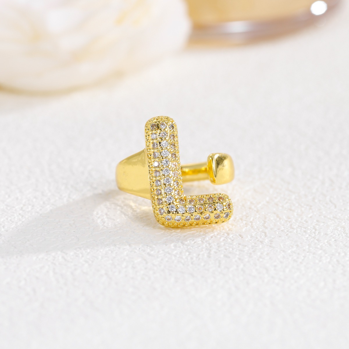Letter Starburst 18K Gold Diamond 26-Letter Open Ring（Free shipping on orders of two or more items）