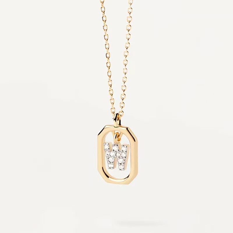 Personalized Touch 18K Gold Diamond 26 Letters Rotating Tag Necklace