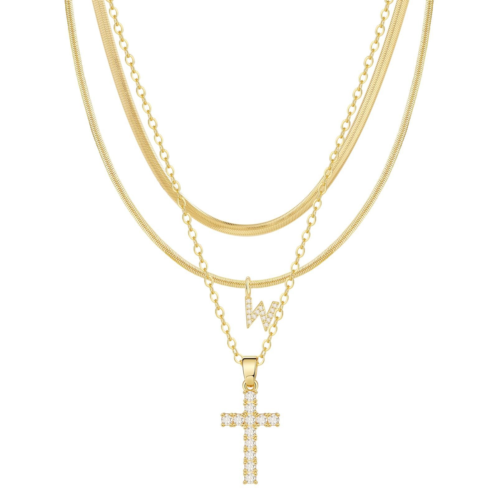  26 Letters Optional Multi-Layer Cross Necklace - Gold Diamond-Encrusted Layered Choker