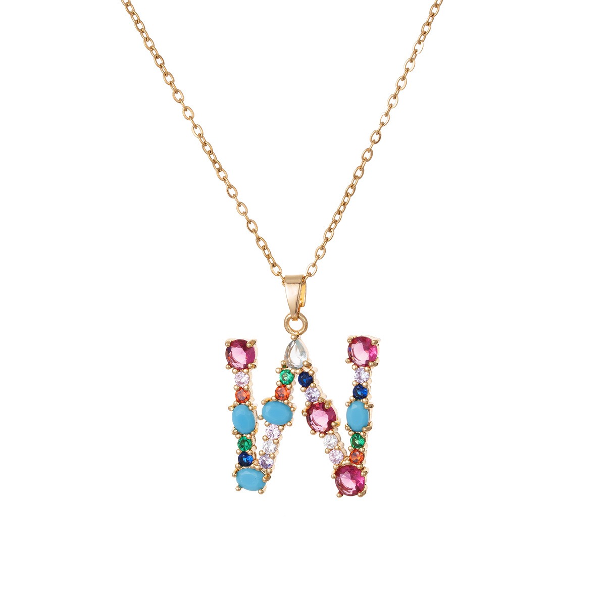 Personalized Colorful Gemstone Initial Necklace
