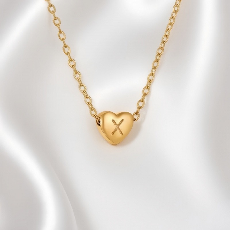  26 Letters Optional Heart Necklace - Women's Light Luxury Romantic Heart-Shaped Letter Accessory