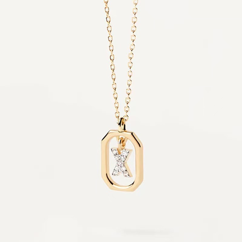 Personalized Touch 18K Gold Diamond 26 Letters Rotating Tag Necklace
