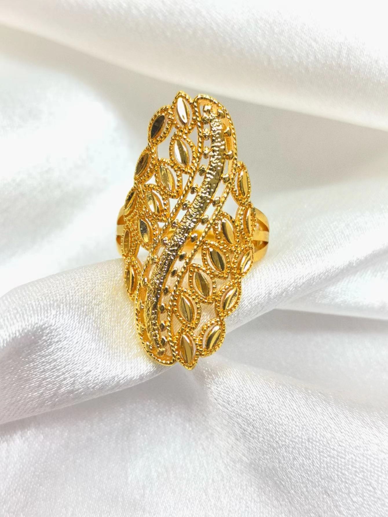 Golden Harvest Wheat 18K Gold-Plated Filigree Wheat Ring Timeless Abundance 