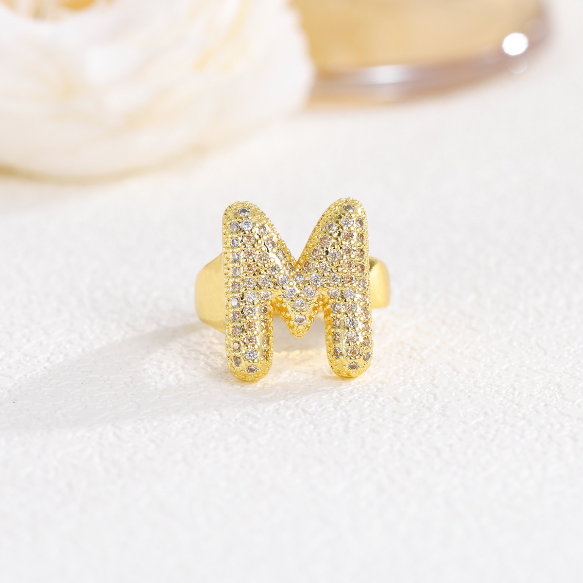 Letter Starburst 18K Gold Diamond 26-Letter Open Ring（Free shipping on orders of two or more items）