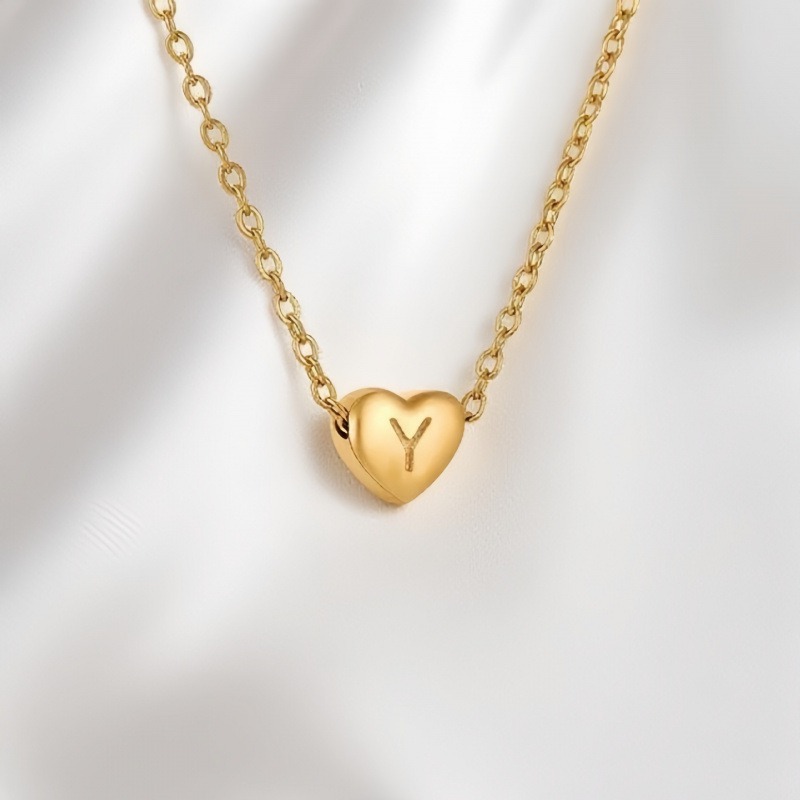  26 Letters Optional Heart Necklace - Women's Light Luxury Romantic Heart-Shaped Letter Accessory