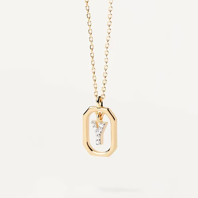 Personalized Touch 18K Gold Diamond 26 Letters Rotating Tag Necklace