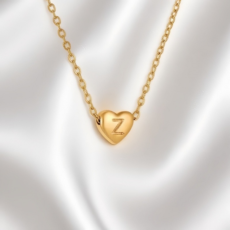  26 Letters Optional Heart Necklace - Women's Light Luxury Romantic Heart-Shaped Letter Accessory