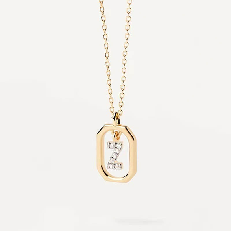 Personalized Touch 18K Gold Diamond 26 Letters Rotating Tag Necklace