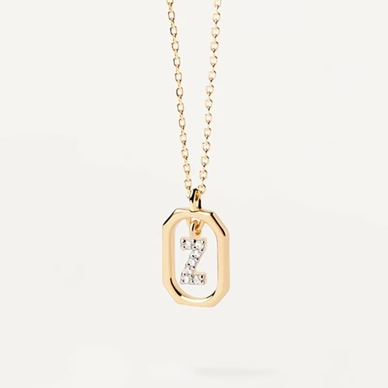 Personalized Touch 18K Gold Diamond 26 Letters Rotating Tag Necklace