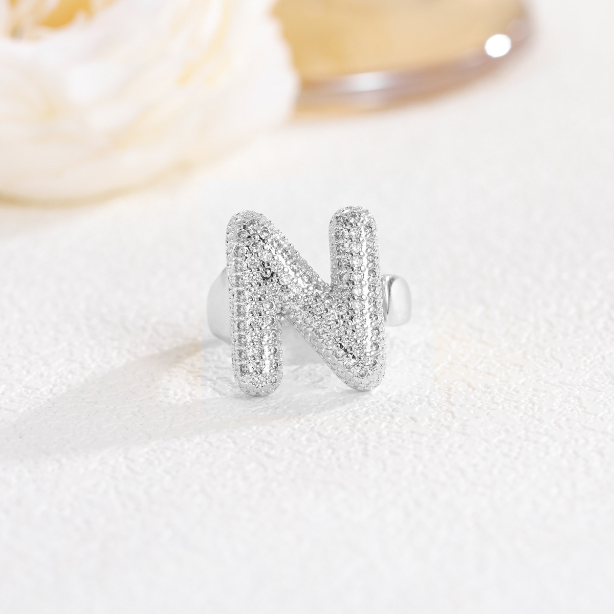 Letter Starburst 18K Gold Diamond 26-Letter Open Ring（Free shipping on orders of two or more items）