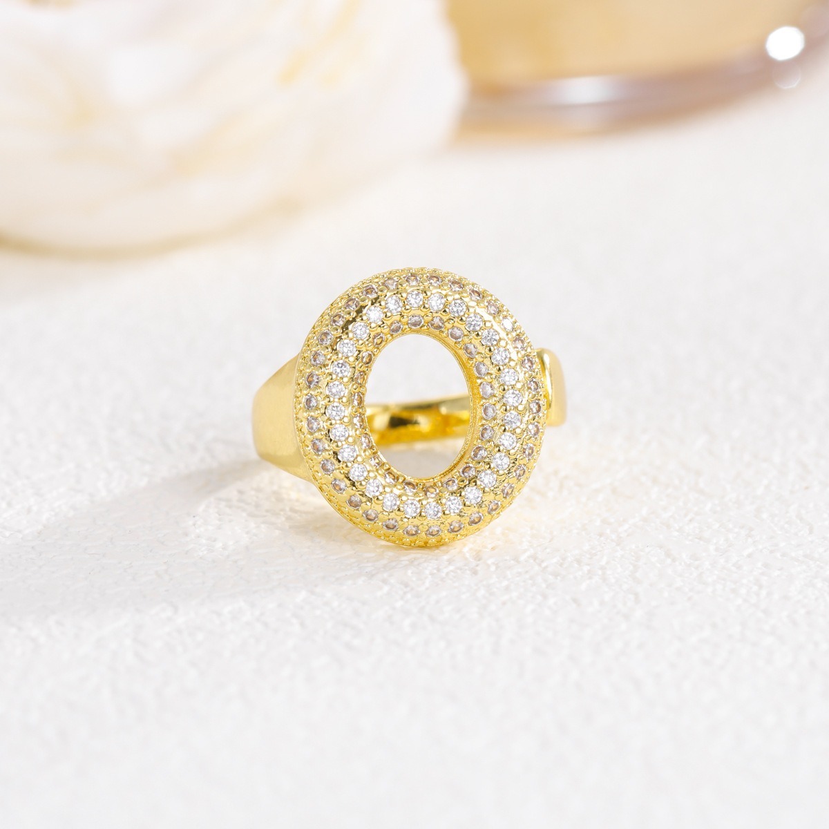 Letter Starburst 18K Gold Diamond 26-Letter Open Ring（Free shipping on orders of two or more items）