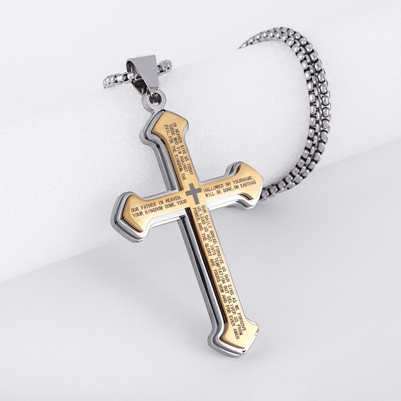 Multi-Color Scripture Cross Necklace - Unisex Light Luxury Religious Style Accessory