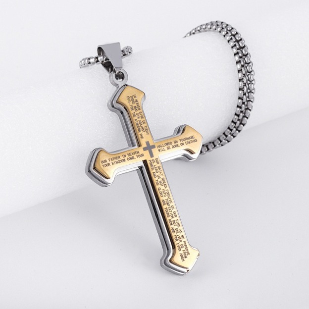 Multi-Color Scripture Cross Necklace - Unisex Light Luxury Religious Style Accessory