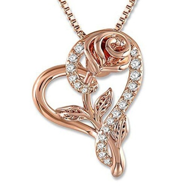 18K Gold Light Luxury Romantic Choker Two-Tone Rose Heart Full-Diamond Necklace