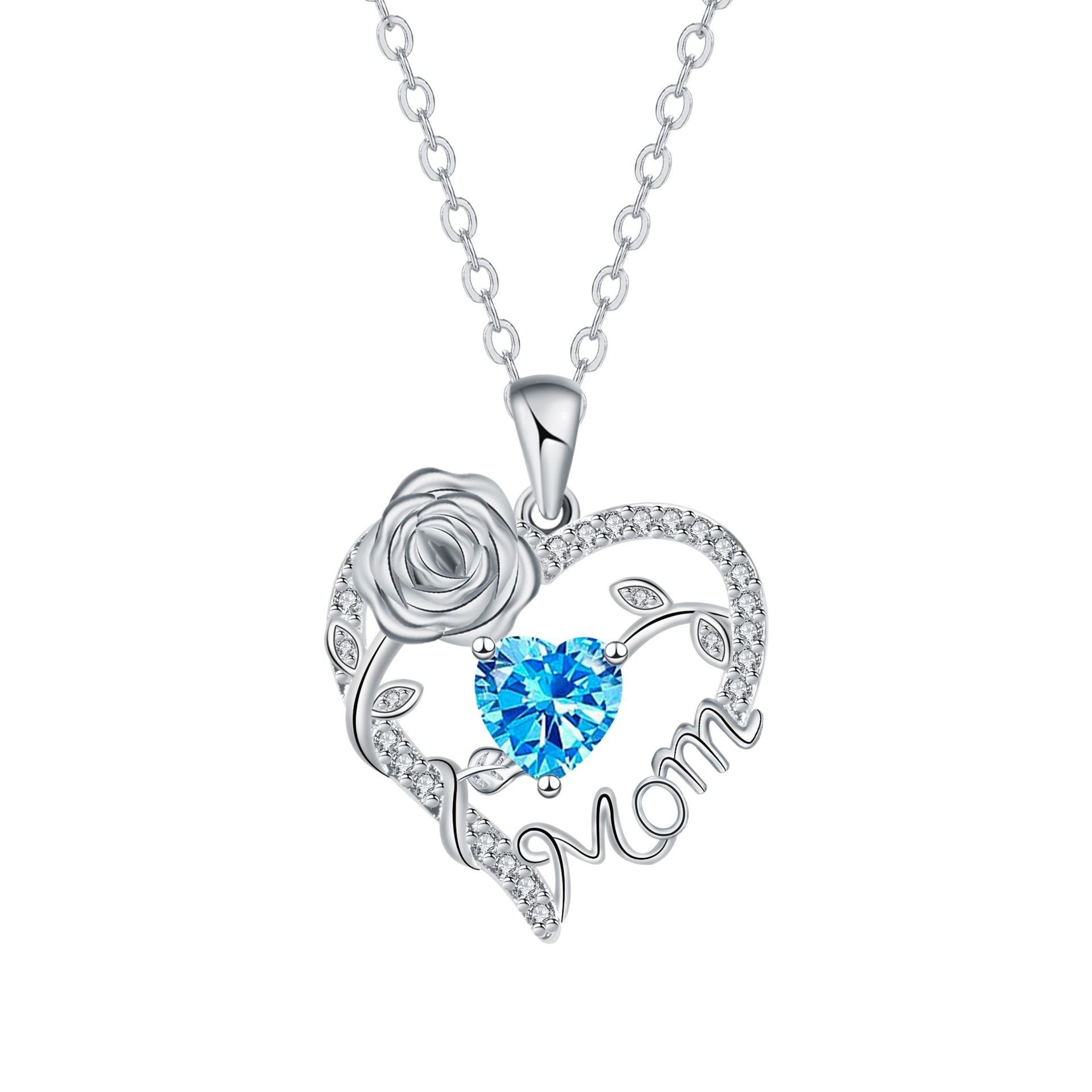 Heart Rose Mom Multi-Color Gem Necklace Light Luxury Memorial Choker