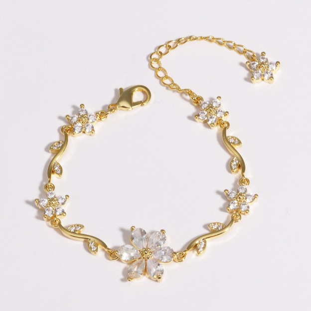 Bloom Sparkle Two-Tone Zircon Flower Bracelet