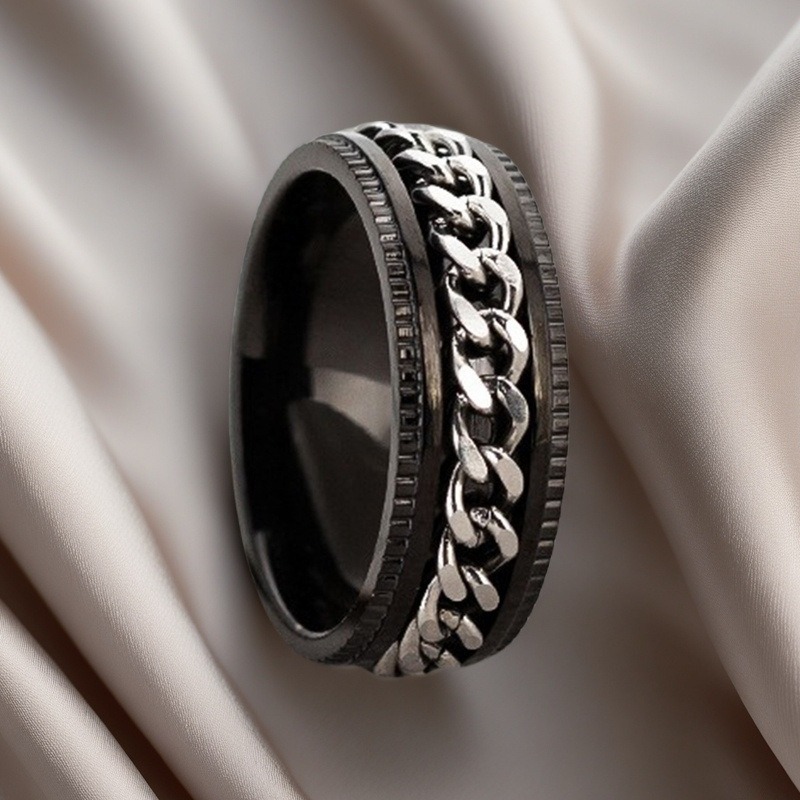 Spin Chain Calm Rotatable Anxiety Relief Ring Fingertip Healing with Subtle Sophistication