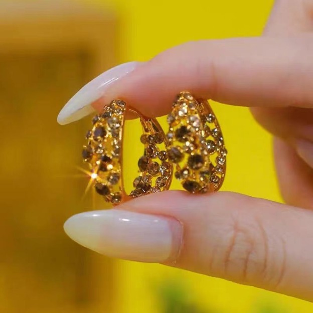 Luminous Pavé 18K Gold Colored Diamond Huggie Earrings Dazzling Presence at Your Ears