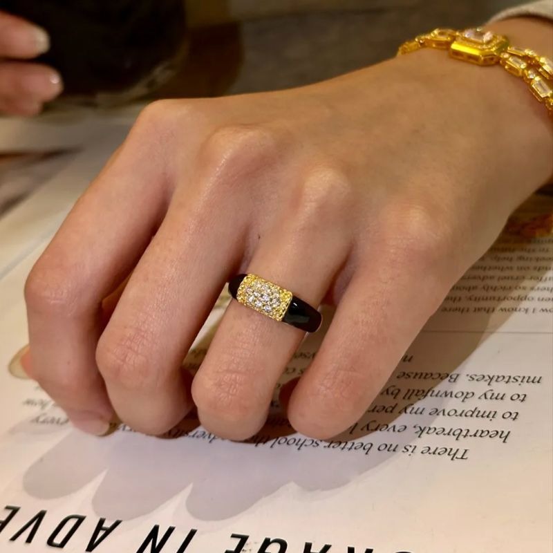 Black Gold Dream S925 Sterling Silver Black-Gold Plated Diamond Ring Set Vintage Modernity at Your Fingertips