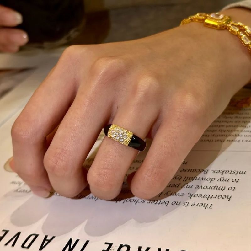 Black Gold Dream S925 Sterling Silver Black-Gold Plated Diamond Ring Set Vintage Modernity at Your Fingertips