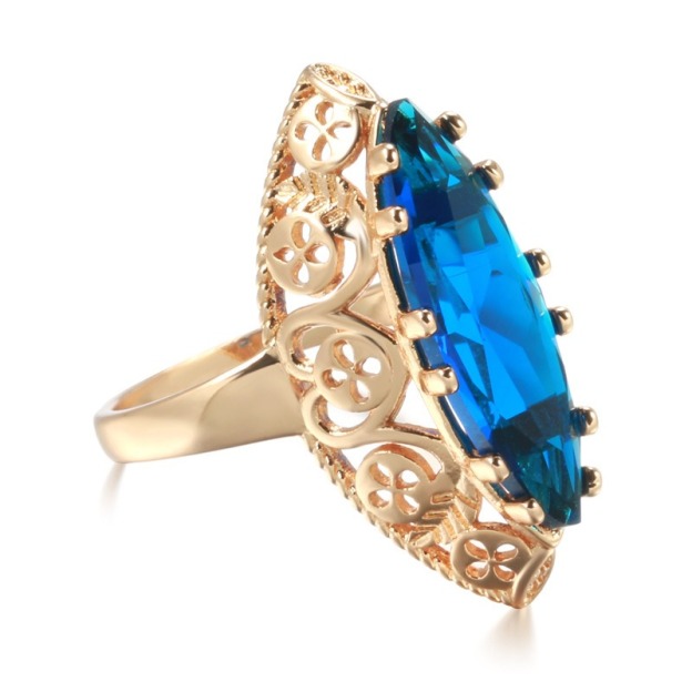 Golden Heirloom 18K Gold-Plated Marquise Gemstone Vintage Filigree Ring