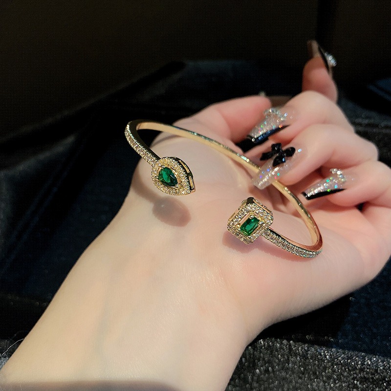 Geometric Treasure Two-Tone Pave Gemstone Cuff Bracelet