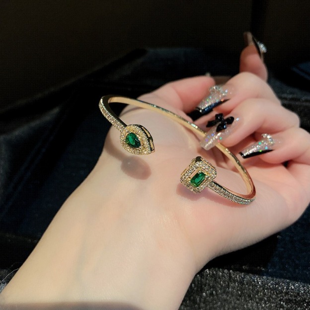 Geometric Treasure Two-Tone Pave Gemstone Cuff Bracelet