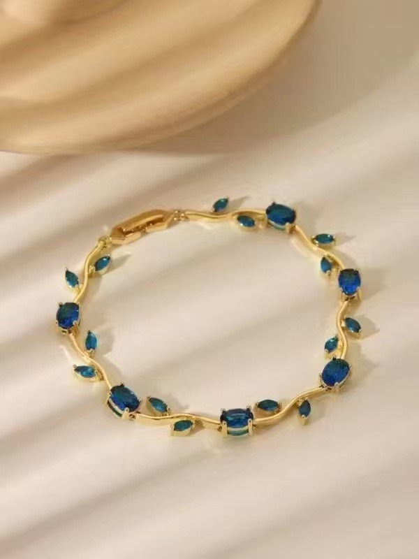 Spring Sprig Gemstone Two-Tone Leaf Bracelet