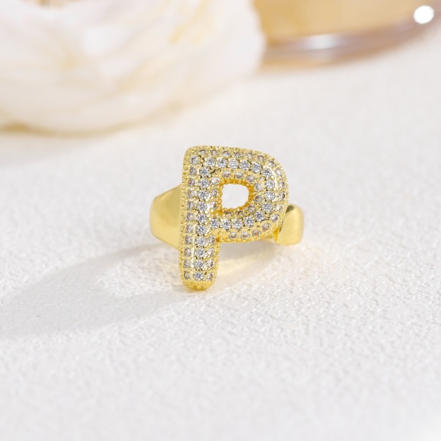 Letter Starburst 18K Gold Diamond 26-Letter Open Ring（Free shipping on orders of two or more items）